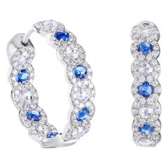 64 Facets 2.25 Carat Sapphire and Diamond Hoop Earrings in 18 Karat White Gold