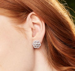 64 Facets 3.25 Carat Floral Rose Cut Diamond Stud Earrings in White Gold