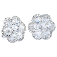 64 Facets 3.25 Carat Floral Rose Cut Diamond Stud Earrings in White Gold