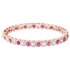 64 Facets 6.15 Carat Elements Ruby and Diamond Bangle in 18 Karat Rose Gold
