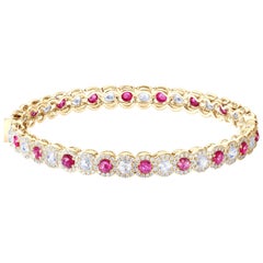64 Facets 6.15 Carat Elements Ruby and Diamond Bangle in 18 Karat Yellow Gold