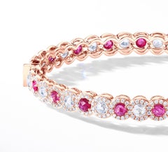 64 Facets 6.15 Carat Elements Ruby and Diamond Bangle in 18 Karat Rose Gold
