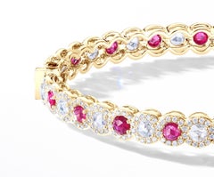 64 Facets 6.15 Carat Elements Ruby and Diamond Bangle in 18 Karat Yellow Gold