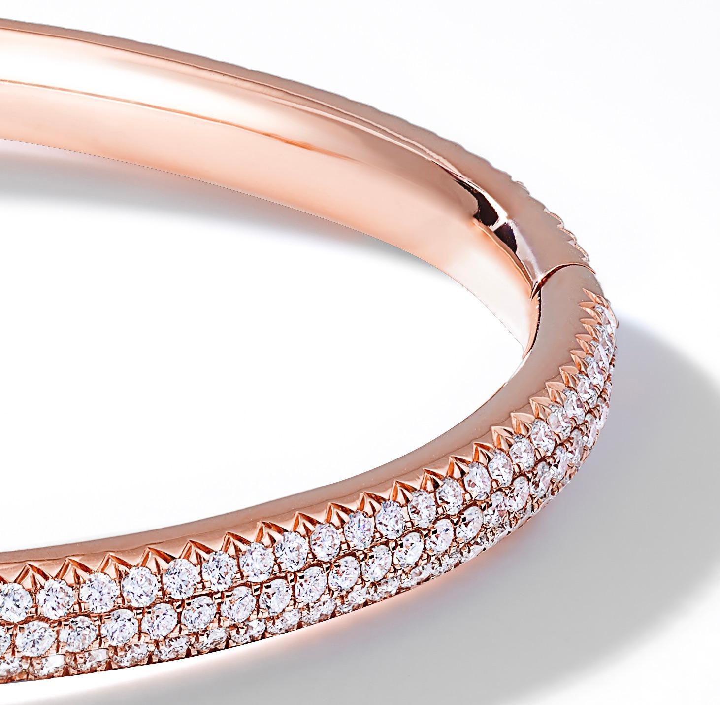Women's or Men's 64 Facets 8.25 Carat Three Gold Pave Diamond Bangle Set, Diamond Bracelet Set For Sale