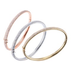 64 Facets 8.25 Carat Three Gold Pave Diamond Bangle Set, Diamond Bracelet Set