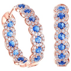 64 Facets Elements 2.3 Carat Sapphire and Diamond Hoop Earrings in Rose Gold