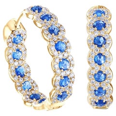 64 Facets Elements 2.30 Carat Sapphire and Diamond Hoop Earrings in Yellow Gold