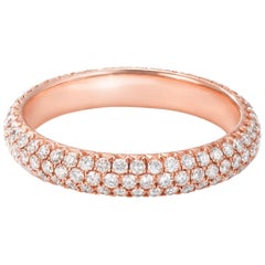 64 Facets Pave Diamond Ring in 18 Karat Rose Gold, 0.75 Carat Diamond Band