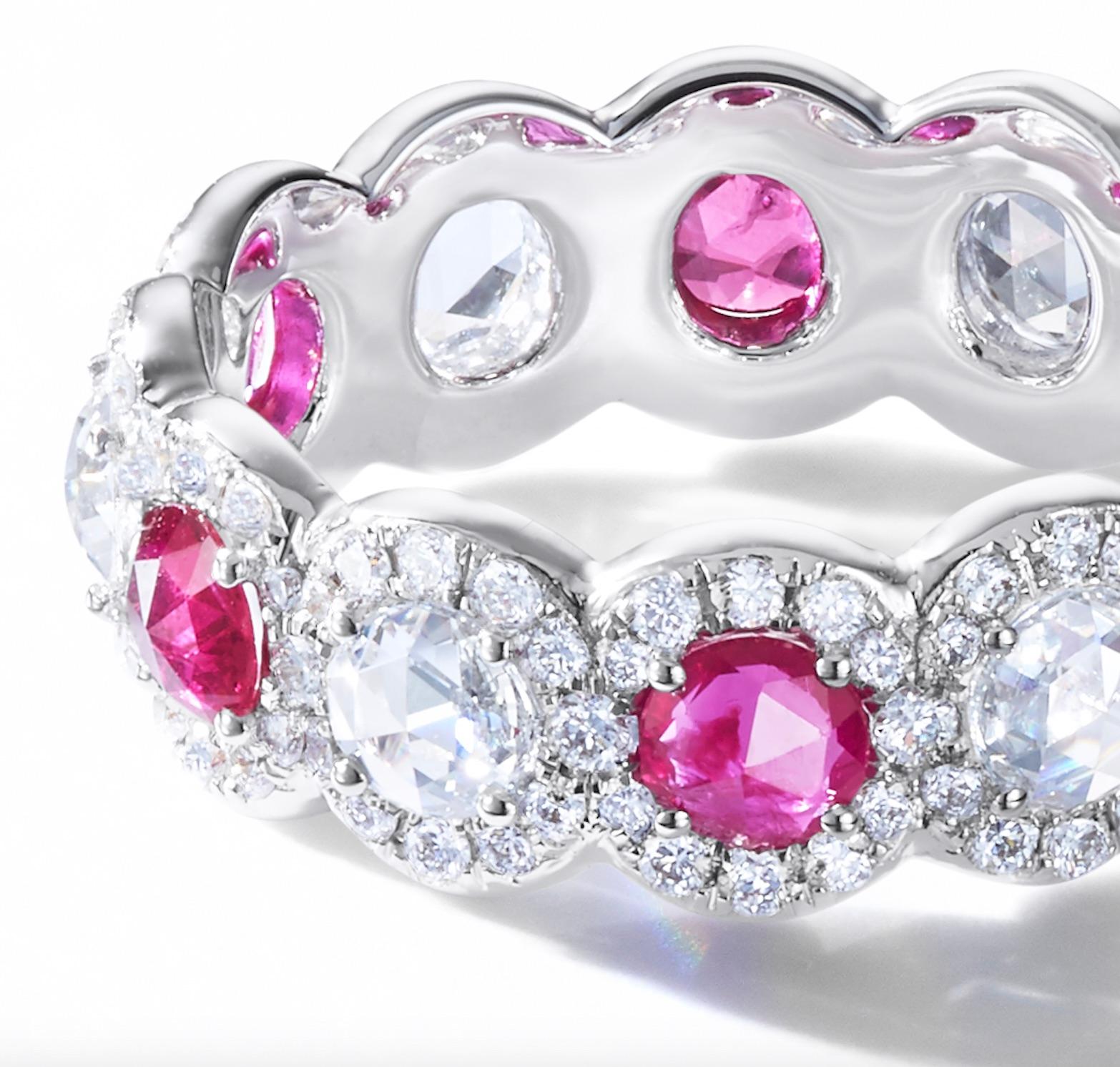 This stunning Ruby and Diamond Band from 64Facets' Elements collection embodies the light and delicate aesthetic that defines our designs. Our classic Scallop band is rendered even more spectacular with the addition of alternating rose-cut gemstones