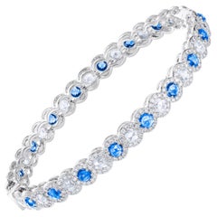 64 Facets Rose Cut Sapphire and Diamond Bangle Bracelet in 18 Karat White Gold