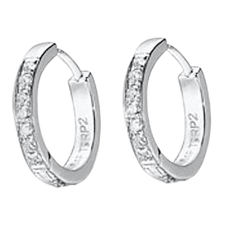 64 Facets Small Diamond Pave Huggie Earrings in 18 Karat White Gold For Sale