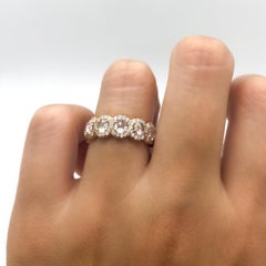 64 Facets Yellow Gold 2 Carat Diamond Ring with Rose Cut Diamonds Pave Accents