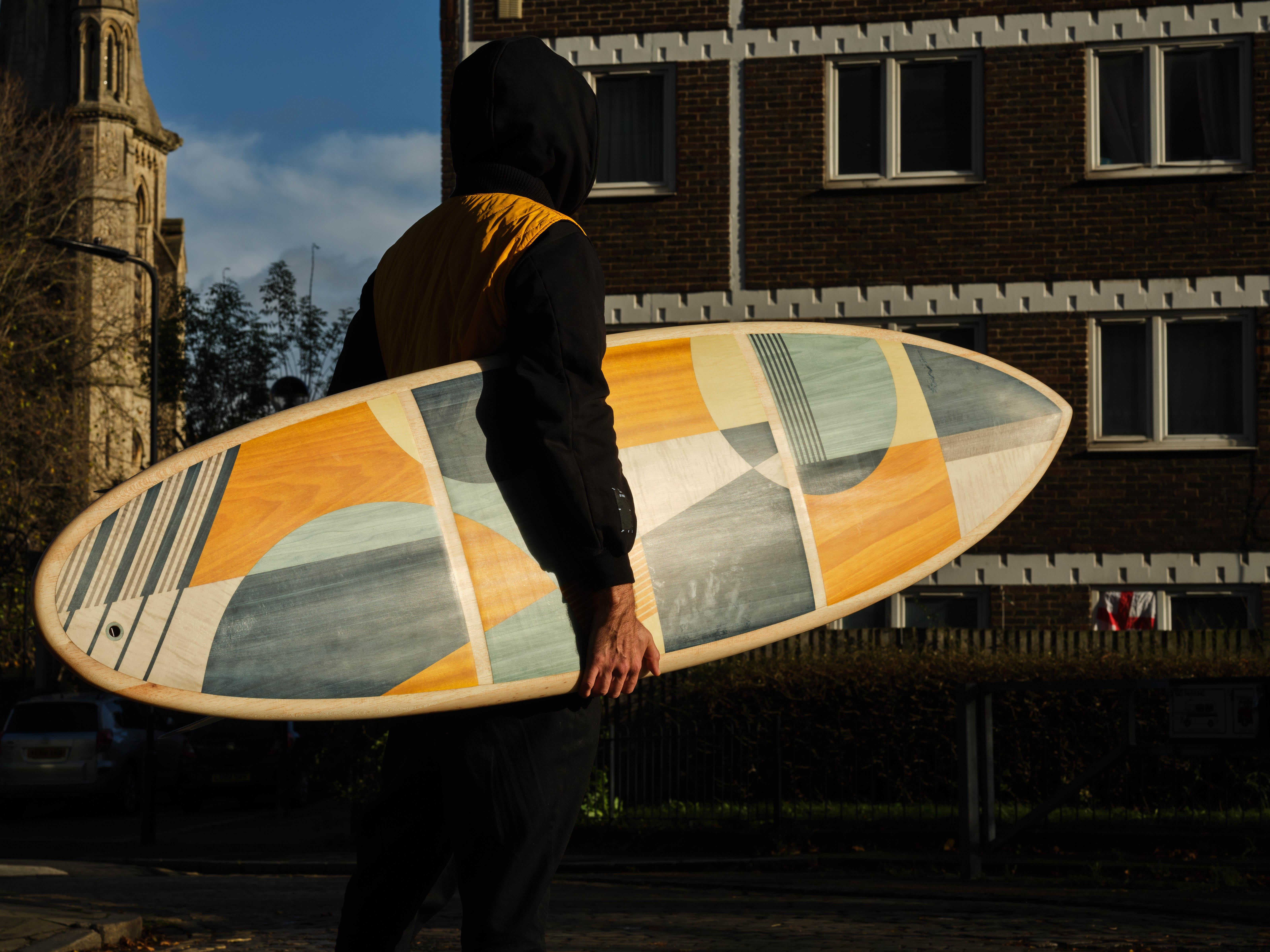 Tabla de surf de marquetería de madera personalizada 