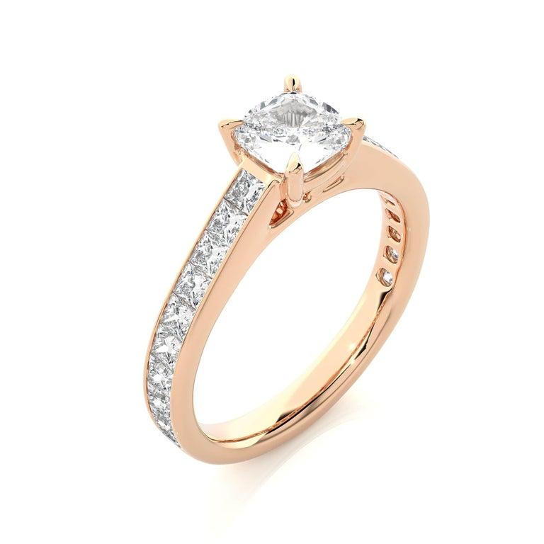 For Sale:  6.4 MM Brilliant Round Moissanite Ring for Mom Rose Gold Plated 925 Silver 10