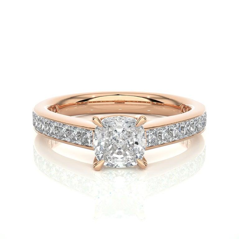 For Sale:  6.4 MM Brilliant Round Moissanite Ring for Mom Rose Gold Plated 925 Silver 7