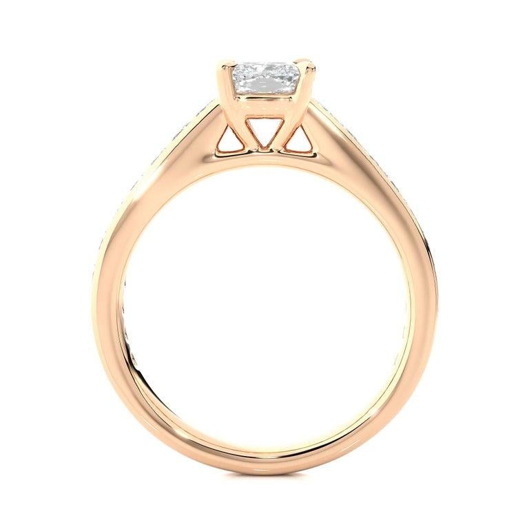 For Sale:  6.4 MM Brilliant Round Moissanite Ring for Mom Rose Gold Plated 925 Silver 8