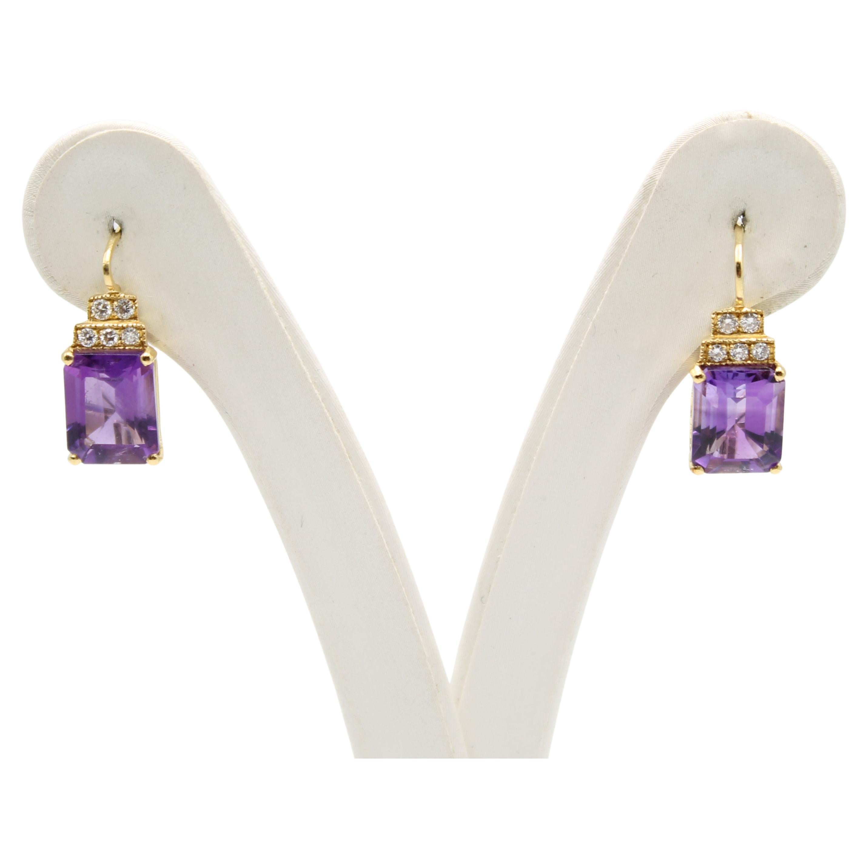9ct Yellow Gold 0.15ct Diamond Amethyst Earrings main image 1