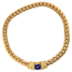 6.40 Carat Blue Sapphire and 14k Yellow Gold Link Necklace