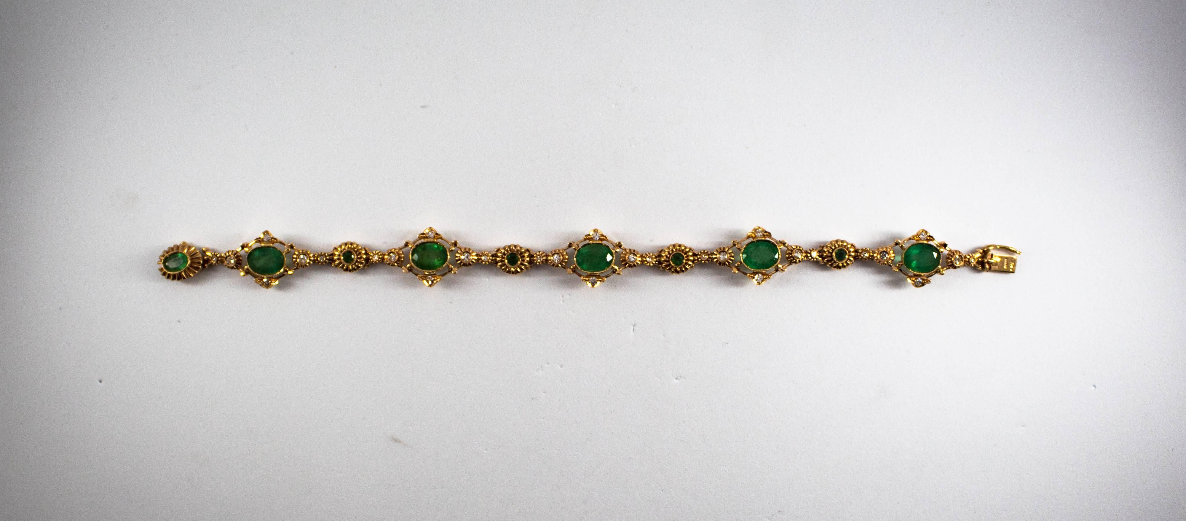 This bracelet is made of 14K Yellow Gold.
This bracelet has 0.50 Carats of White Diamonds.
This bracelet has 6.40 Carats of Emeralds.
We're a workshop so every piece is handmade, customizable and resizable.