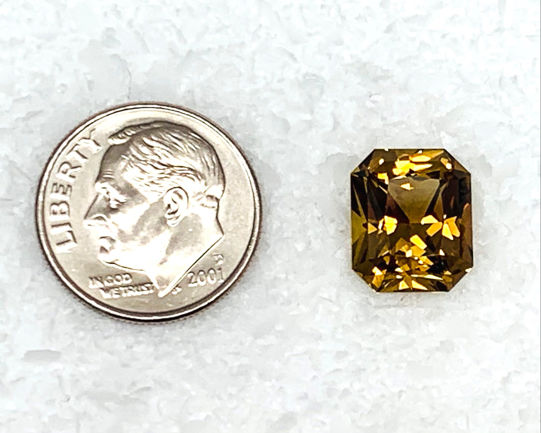 Radiant Cut 6.40 Carat Octagon Cut Golden Zircon, Unset Loose Gemstone For Sale