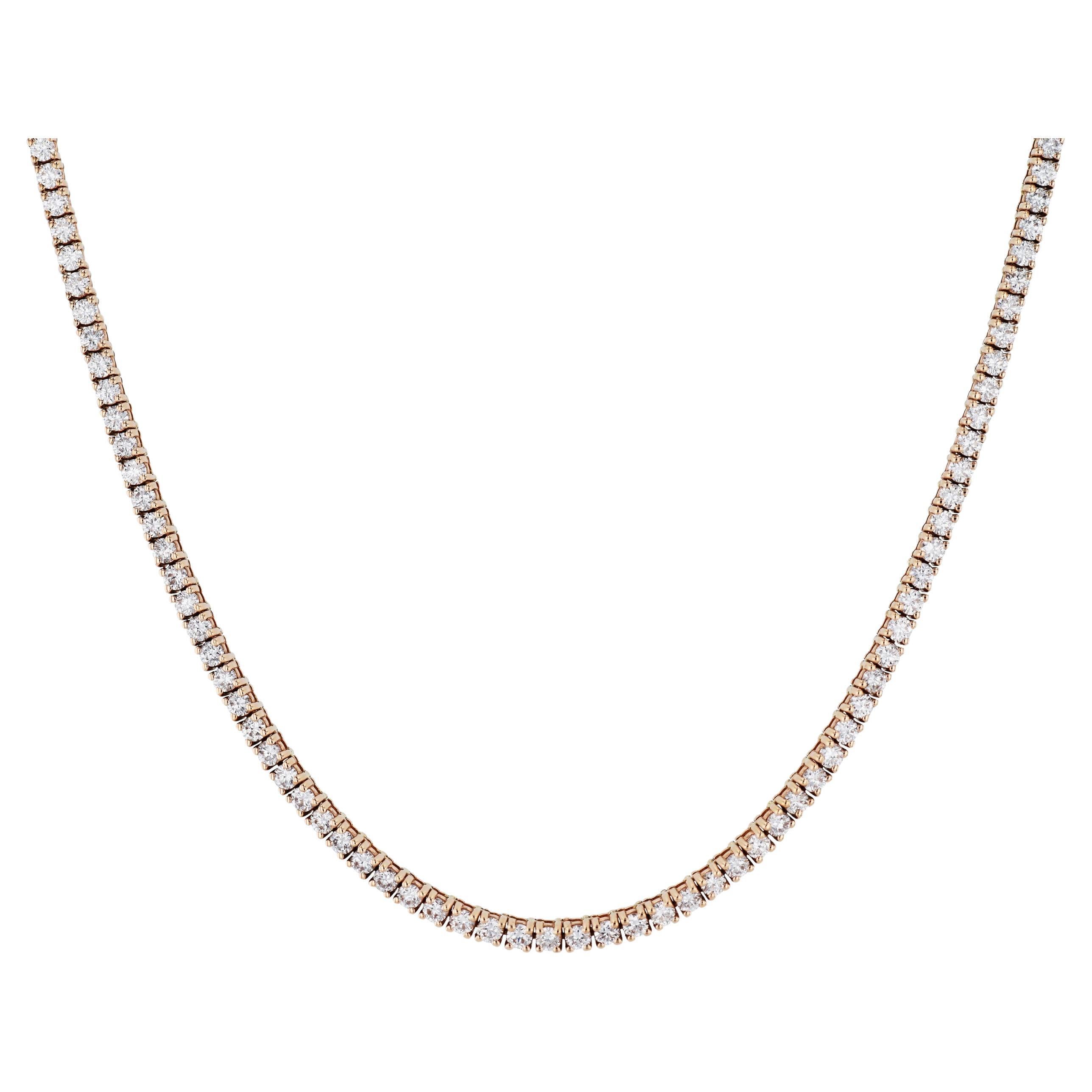 6,40 Karat handgefertigte Diamant-Tennis-Halskette aus 18 Karat Roségold  im Angebot
