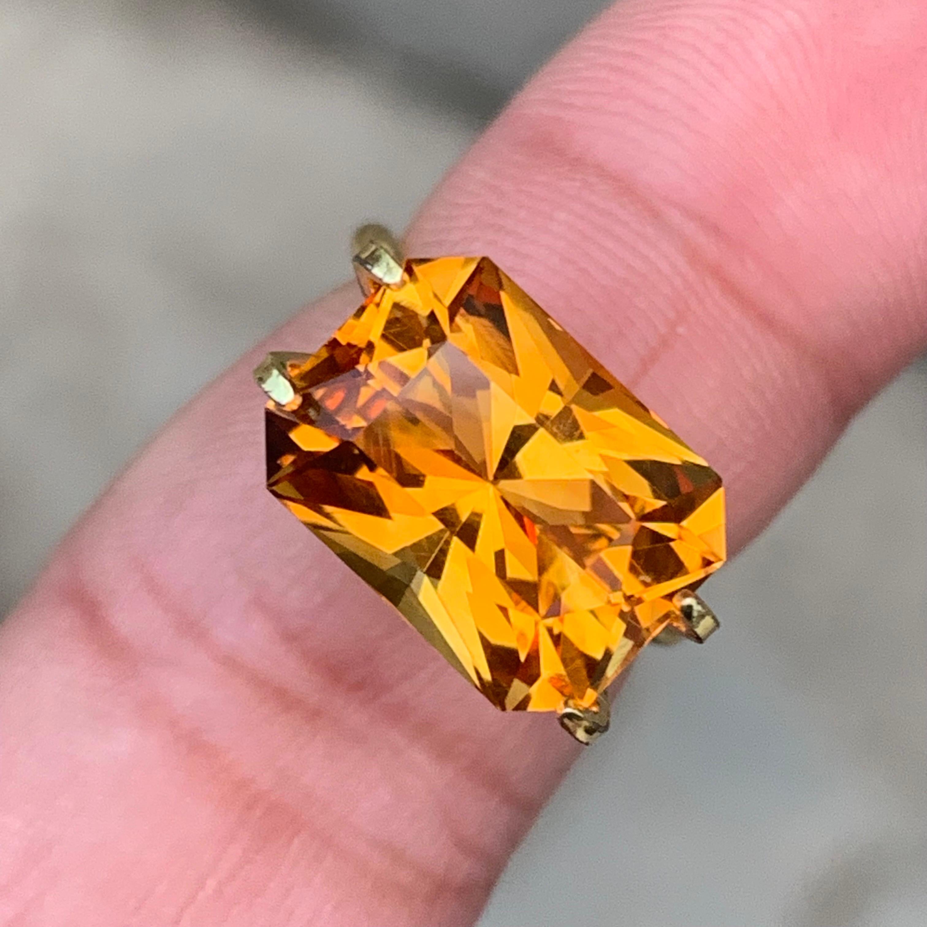 Loose Mandarin Citrine
Weight: 6.40 Carats
Dimension: 13x9.5x8.1 Mm
Origin; Brazil
Color: Orange
Shape: Emerald
Cut / Facet: Precision
Certificate: On Demand 
.
Citrine is associated with positivity and optimism, which is not surprising given its