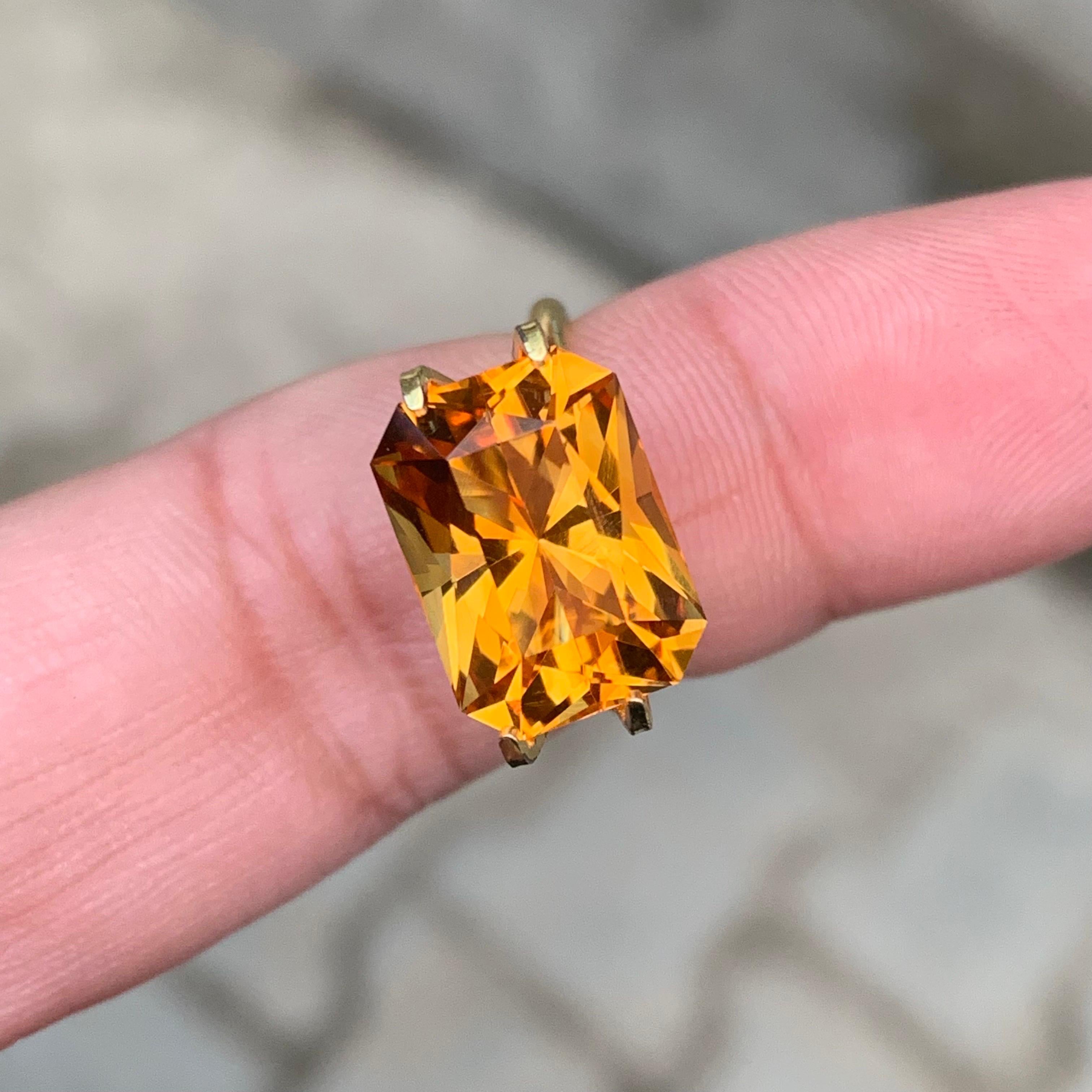 Emerald Cut 6.40 Carat Loose Orange Mandarin Citrine Gemstone for Jewelry Making For Sale