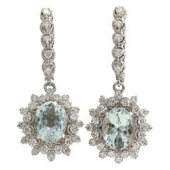 Aquamarine Diamond Earrings In 14 Karat White Gold 