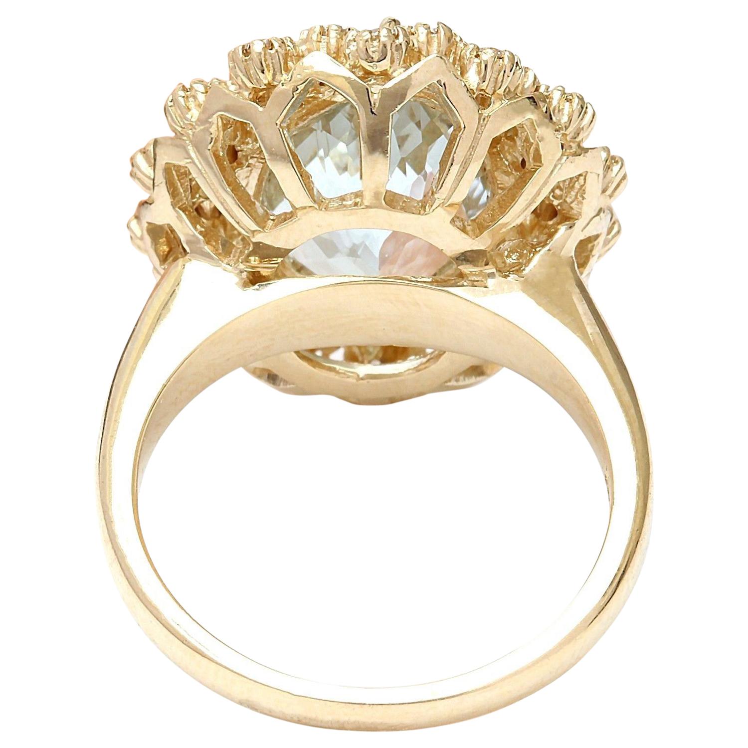 Oval Cut Aquamarine Diamond Ring In 14 Karat Solid Yellow Gold  For Sale