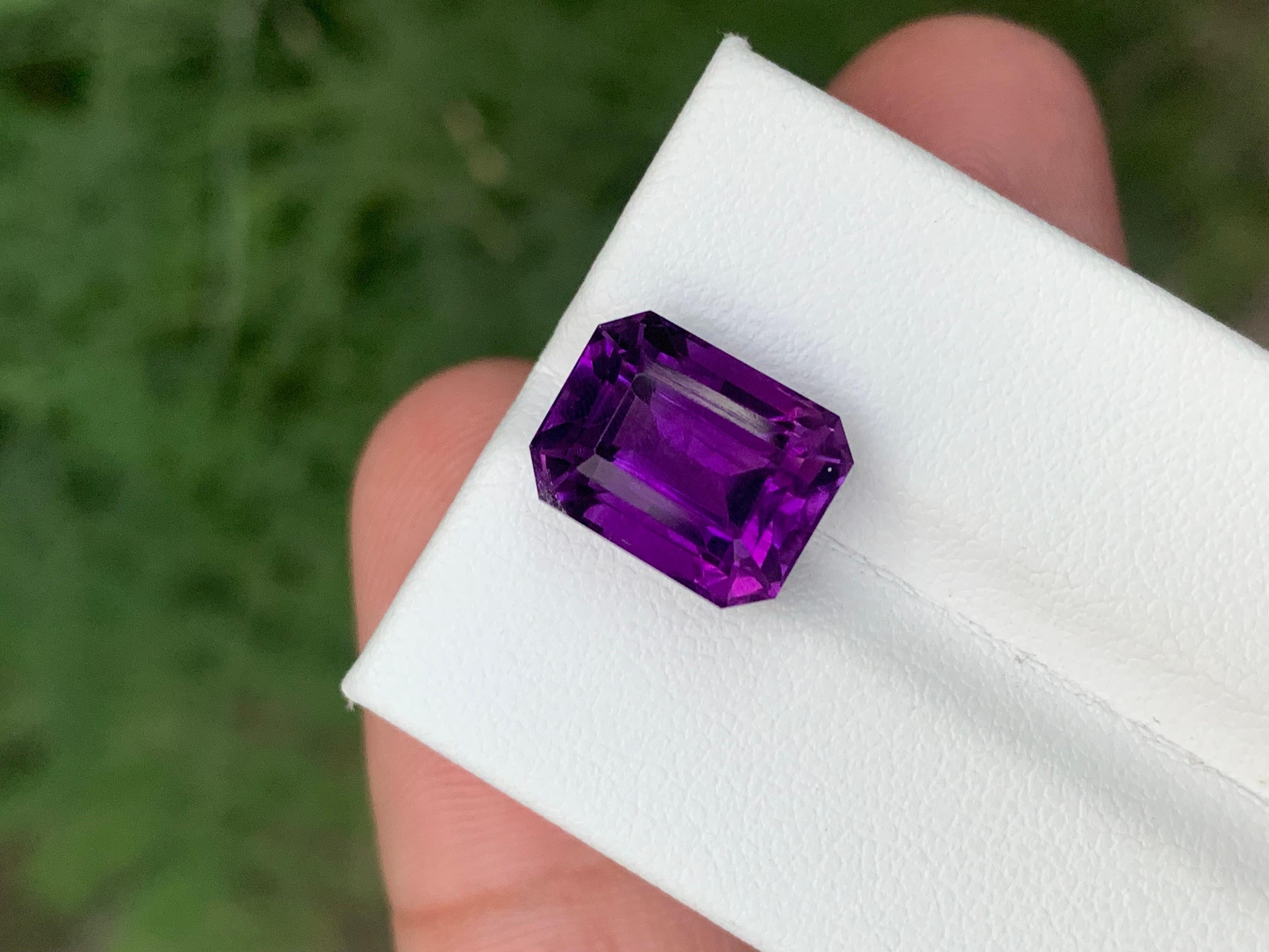Arts and Crafts 6.40 Carat Natural Loose Amethyst Emerald Shape Gemstone From Brazil For Sale