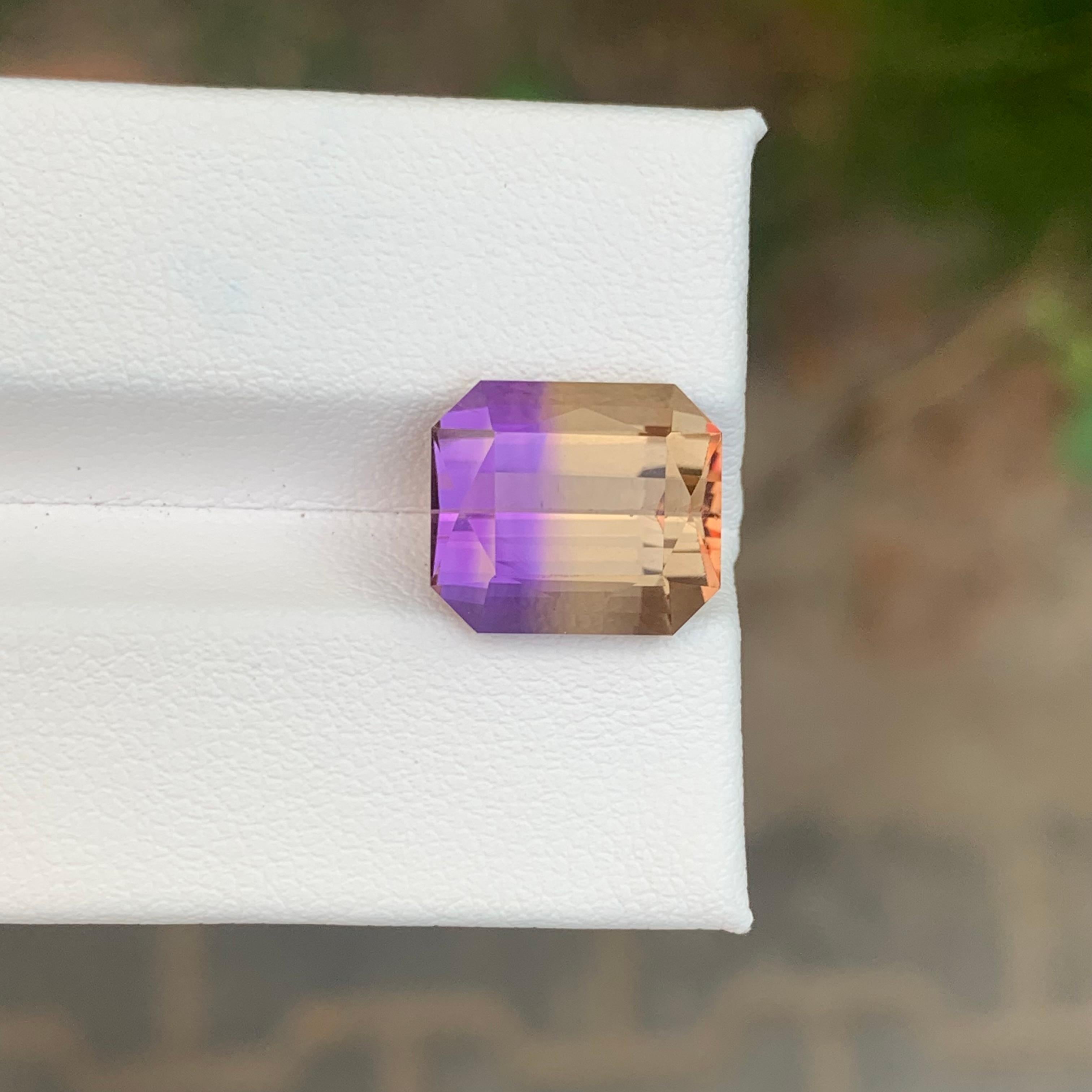 Faceted Ametrine 

Weight: 6.40 Carats
Dimension: 11.9 x 10.3 x 7.4 Mm
Cut: Emerald
Color: Purple & Yellow
Treatment: Non
Certificate: On Client Demand
.
Ametrine is a unique and striking gemstone that combines both amethyst and citrine in a single