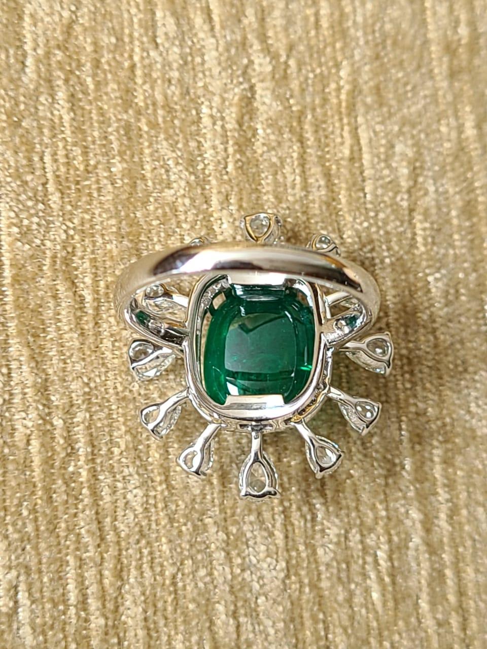6.40 Carats Natural Emerald Cabochon Ring Set in 18 Karat Gold with Diamonds 3