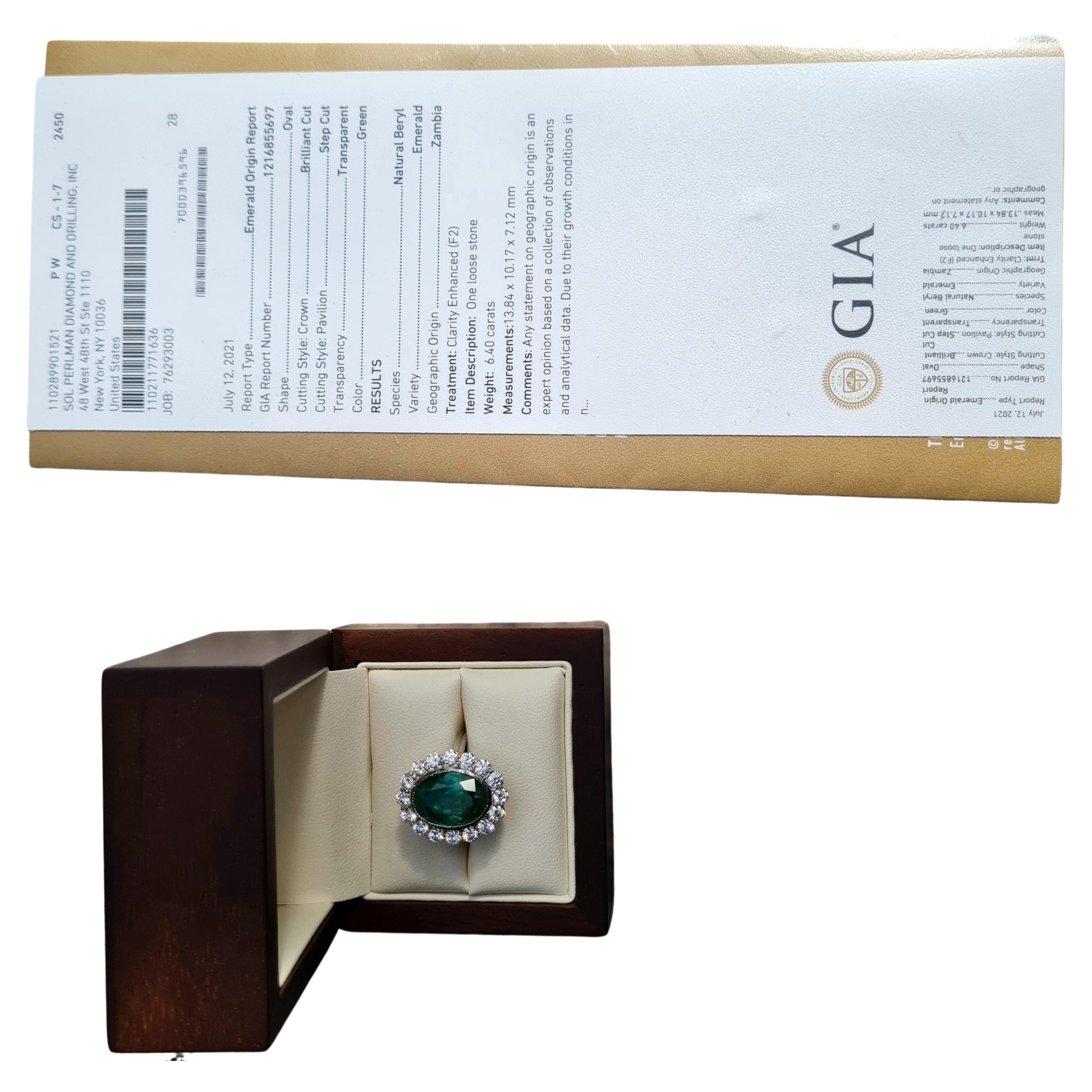 GIA-zertifizierter 6,40 Karat sambischer Smaragd-Platin- und Diamantring im Angebot 3
