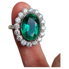 GIA Certified 6.40 CT Zambian Emerald Platinum and Diamond Ring 