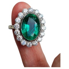 GIA Certified 6.40 CT Zambian Emerald Platinum and Diamond Ring