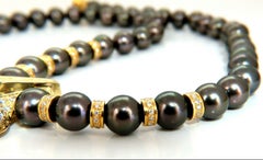 6.40ct Natural Heart Blue Sapphire Diamonds Tahitian Pearls Necklace 18 karat*