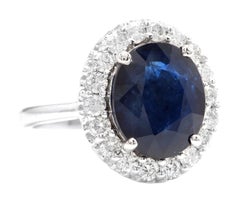 6.40ct Natural Sapphire & Diamond 14k Solid White Gold Ring