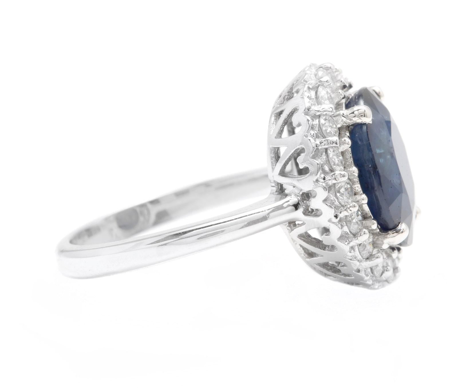 Mixed Cut 6.40ct Natural Sapphire & Diamond 14k Solid White Gold Ring For Sale