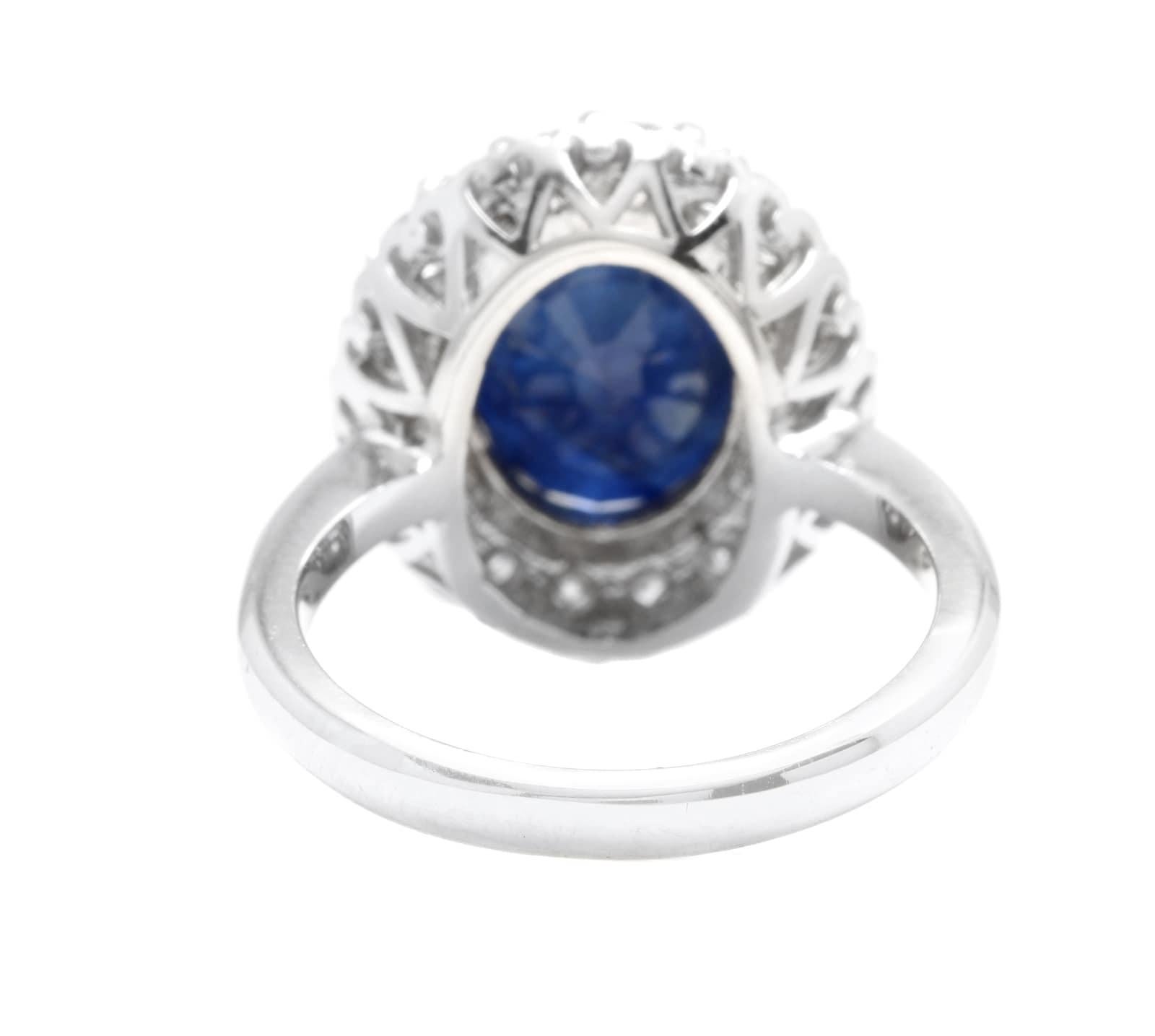6.40ct Natural Sapphire & Diamond 14k Solid White Gold Ring In New Condition For Sale In Los Angeles, CA