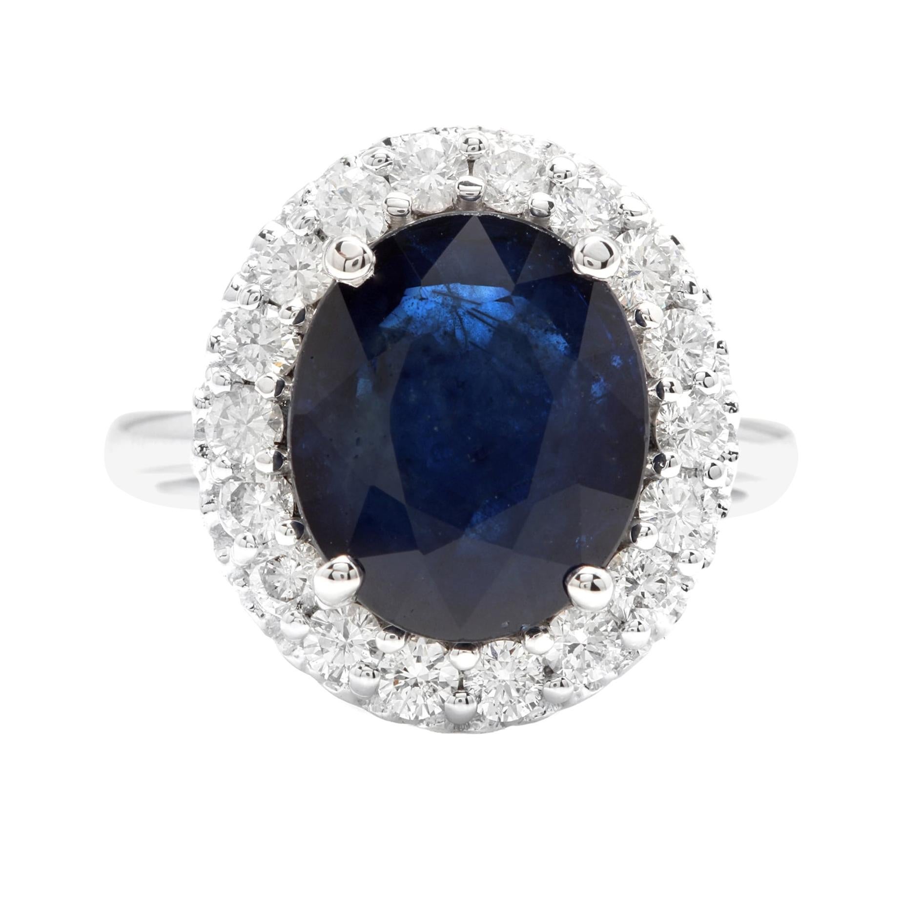 6.40ct Natural Sapphire & Diamond 14k Solid White Gold Ring For Sale