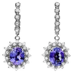 6.40Ct Natural Tanzanite and Diamond 14K Solid White Gold Earrings