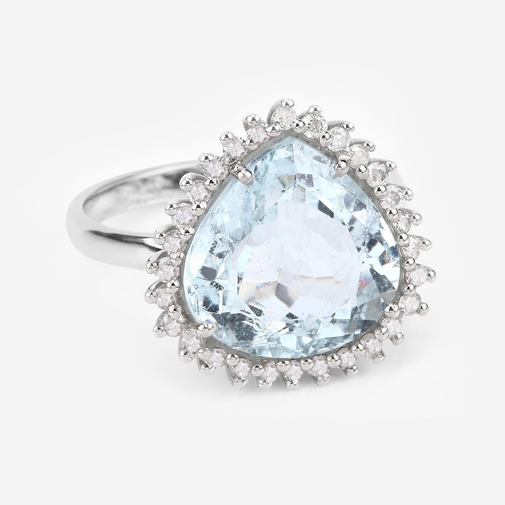6.40cttw Aquamarine with Diamonds 0.45cttw Halo Sterling Silver Ring 1