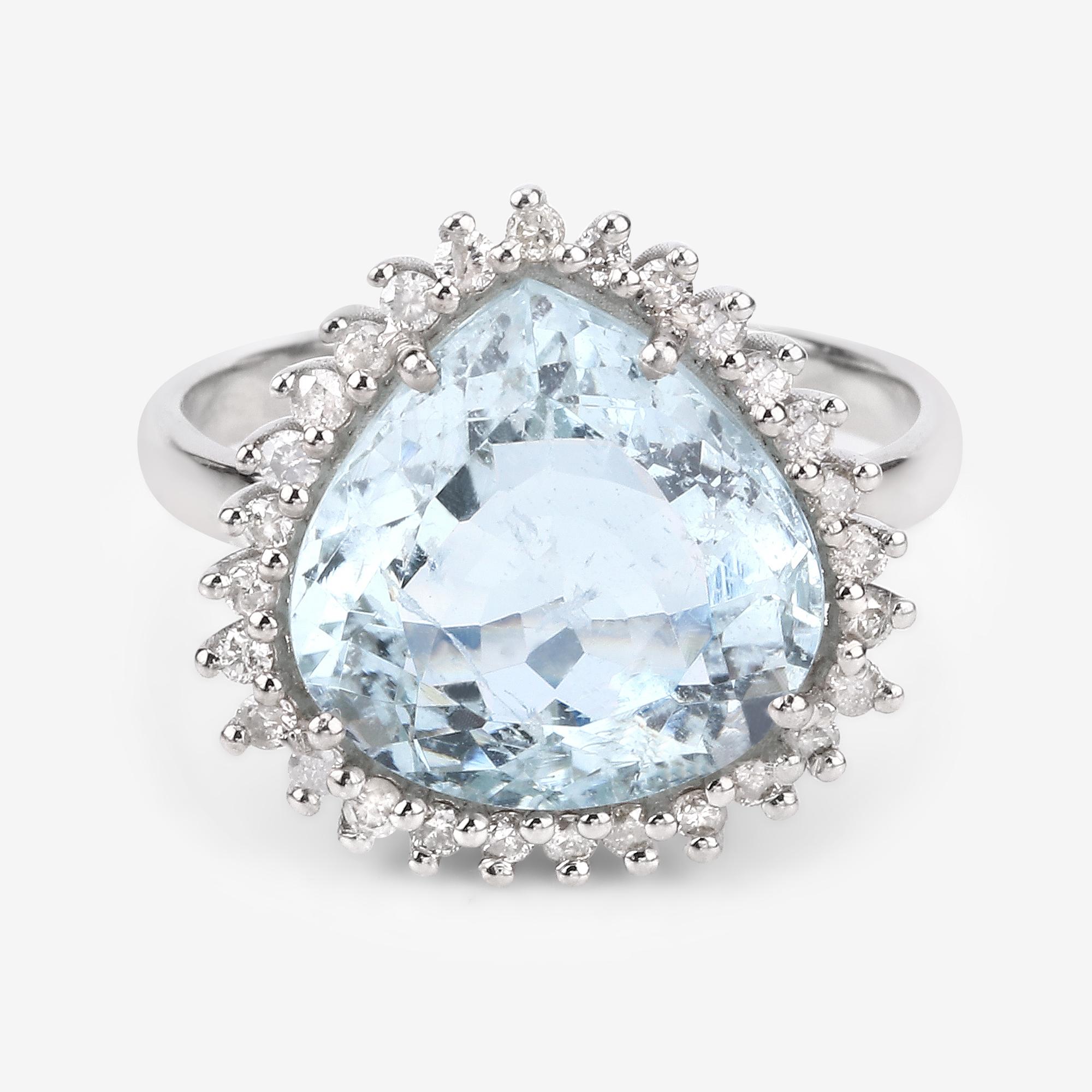 6.40cttw Aquamarine with Diamonds 0.45cttw Halo Sterling Silver Ring 2