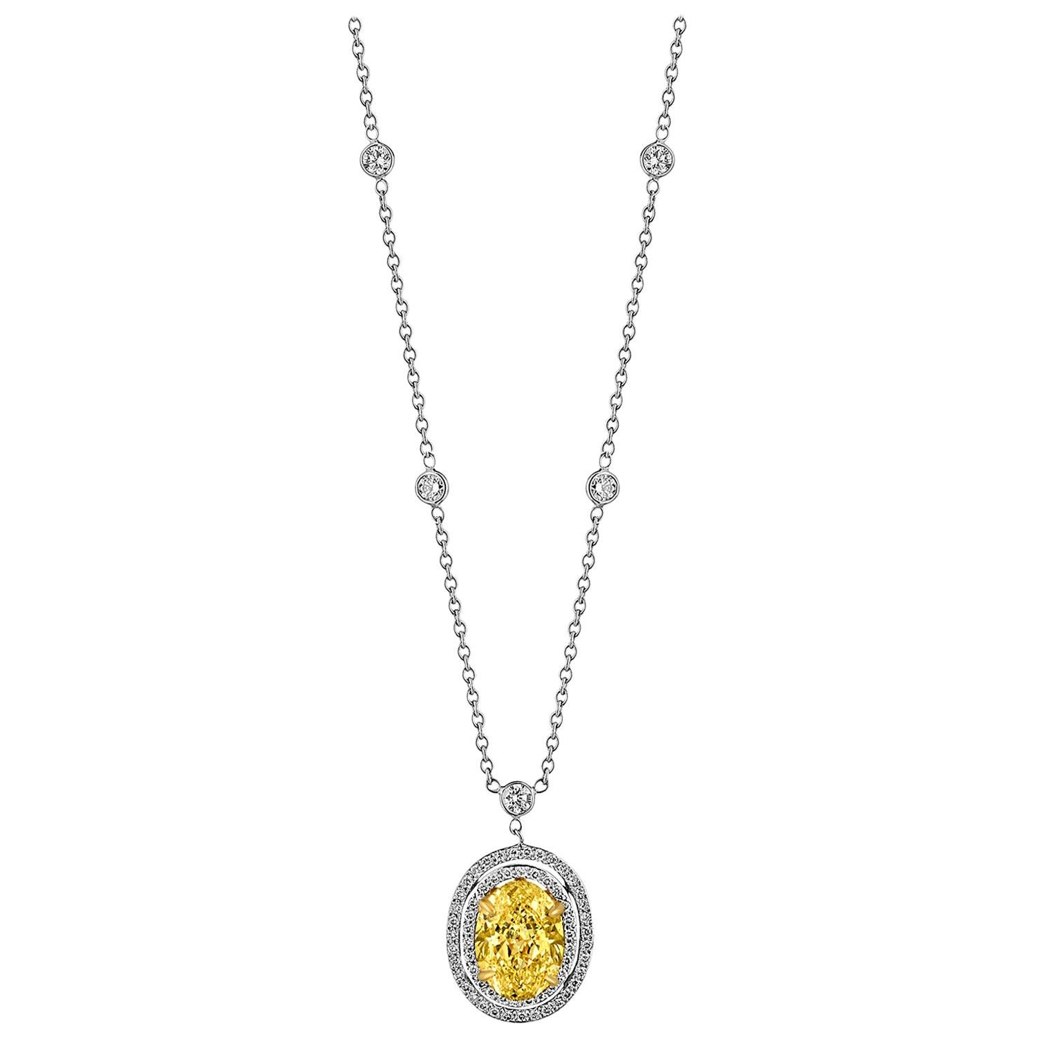 6.41 Carat GIA Certified Fancy Yellow Diamond Gold Necklace For Sale