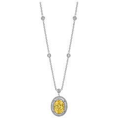 6.41 Carat GIA Certified Fancy Yellow Diamond Gold Necklace
