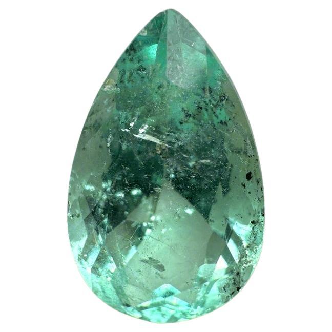Esmeralda colombiana pecosa verde claro de 6,41 quilates - Piedra de nacimiento de mayo talla pera