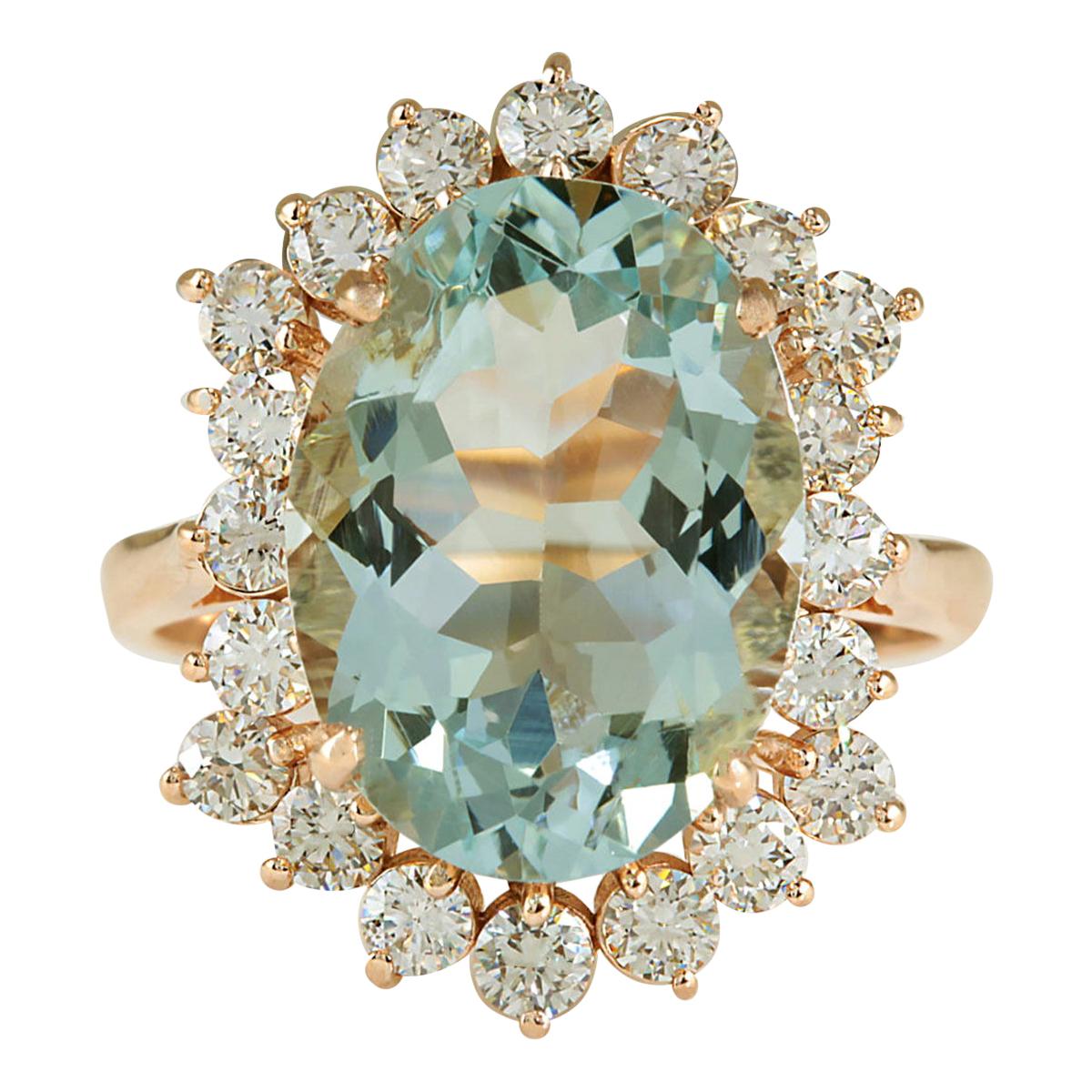 Aquamarine Diamond Ring In 14 Karat Rose Gold 