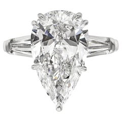 6.41 Carat Pear Diamond Ring Brilliant White 18K Gold Refined Grandeur