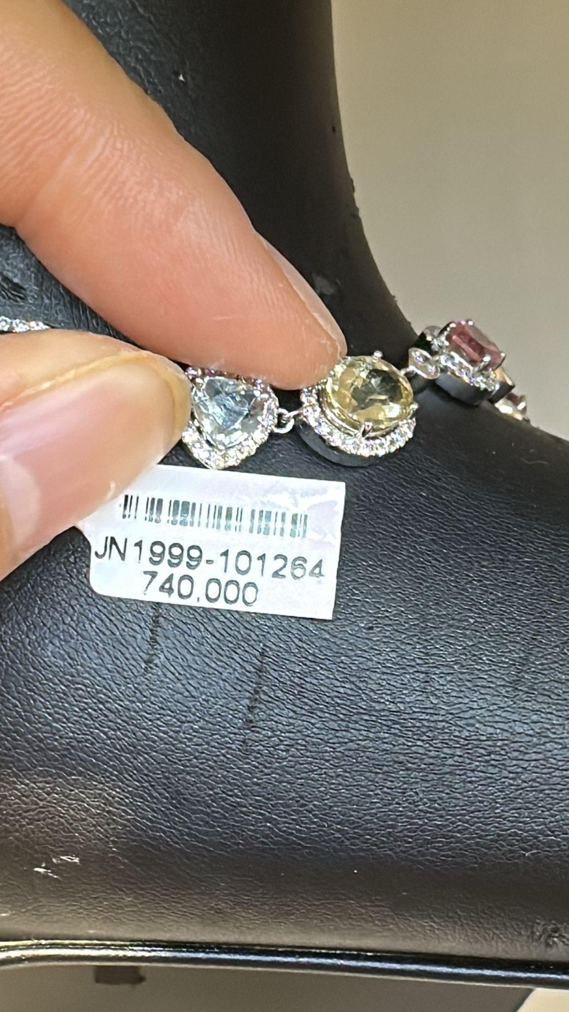 Modern 64.14ct Multi-Color Tourmaline & Diamond Halo Necklace in 18K White Gold For Sale