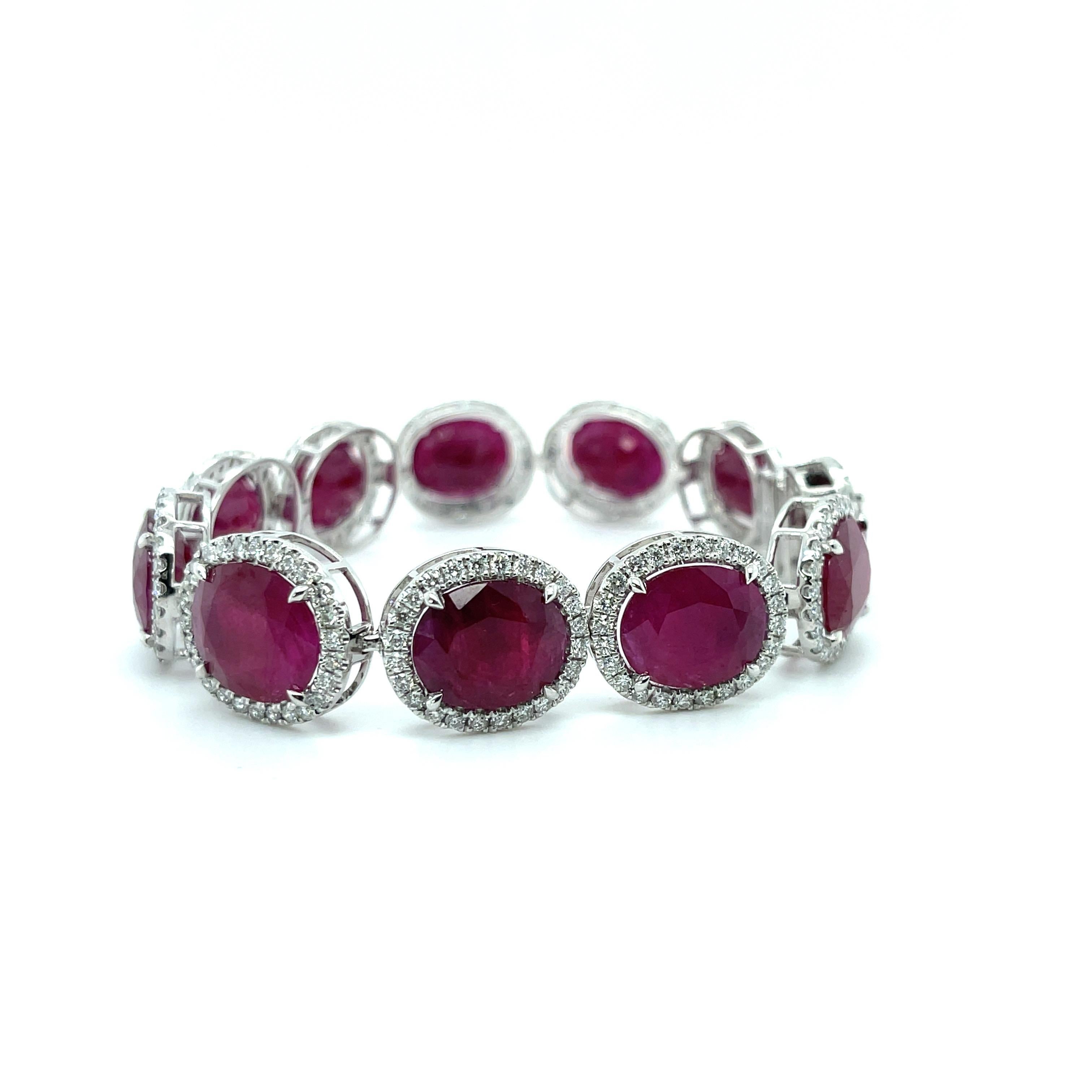 Contemporary 64.14ct Ruby and Diamond Bracelet in Platinum For Sale